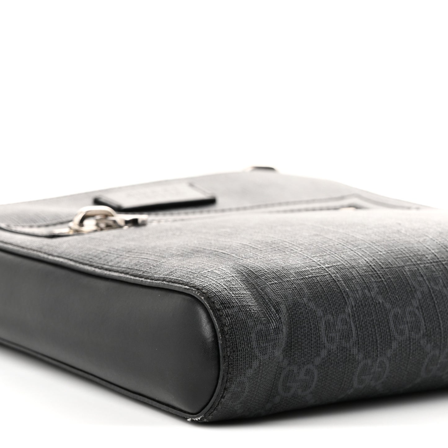 GG Supreme Monogram Web Small Flat Messenger Bag Black Grey Black Grey