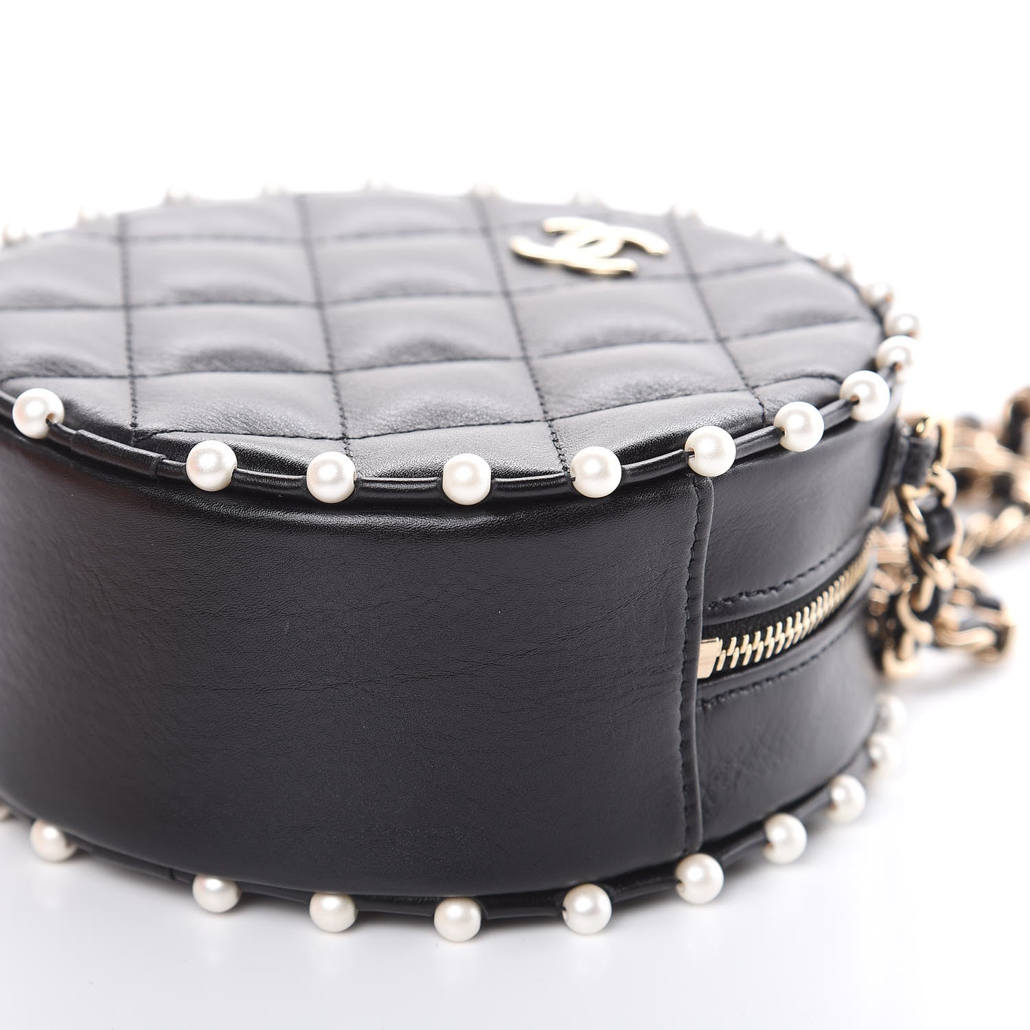 Chanel Calfskin Quilted Pearl Round Clutch With Chain Black 9 of 11