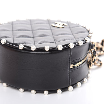 Chanel Calfskin Quilted Pearl Round Clutch With Chain Black 9 of 11
