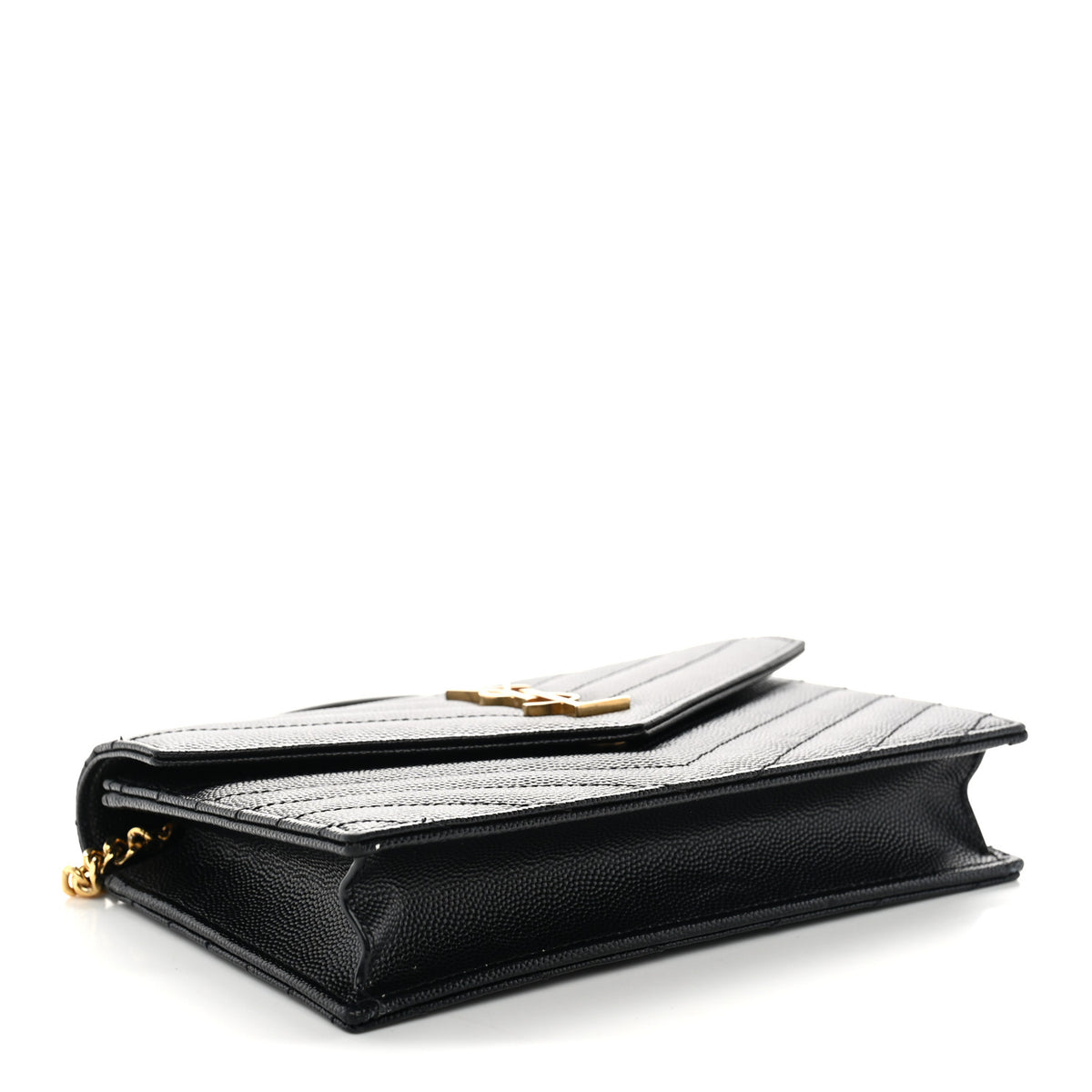 Saint Laurent Grain De Poudre Matelasse Chevron Monogram Envelope Chain Wallet Black 4 of 9