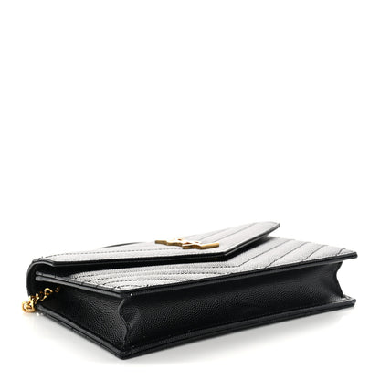 Saint Laurent Grain De Poudre Matelasse Chevron Monogram Envelope Chain Wallet Black 4 of 9