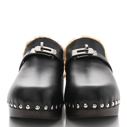 Hermes Calfskin Woolskin Carlotta Mules 36 Black 2 of 9