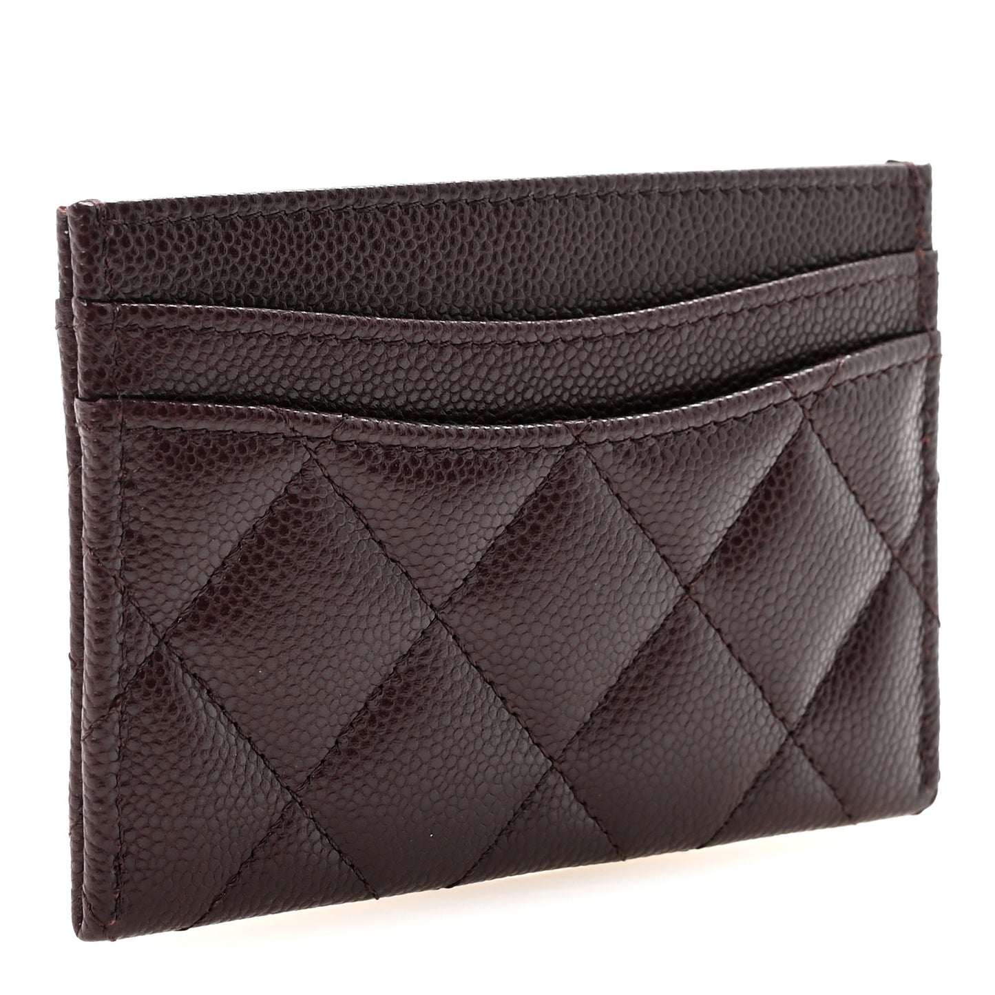 Caviar Quilted Card Holder Dark Brown