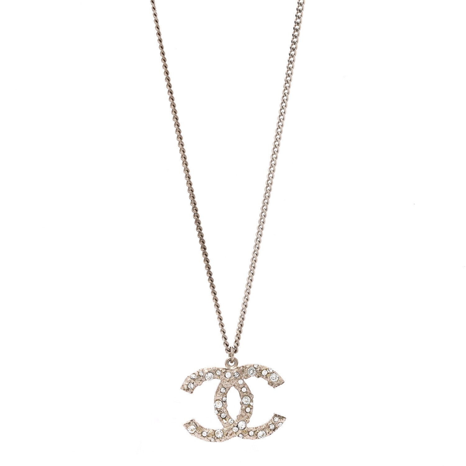 Chanel Crystal CC Pendant Necklace Silver 4 of 7