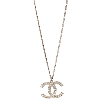 Chanel Crystal CC Pendant Necklace Silver 4 of 7