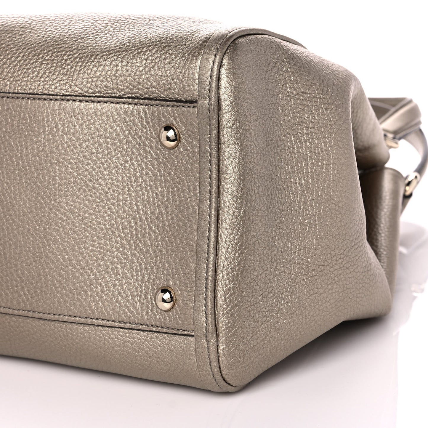 Metallic Pebbled Calfskin Medium Soho Shoulder Bag Golden Beige