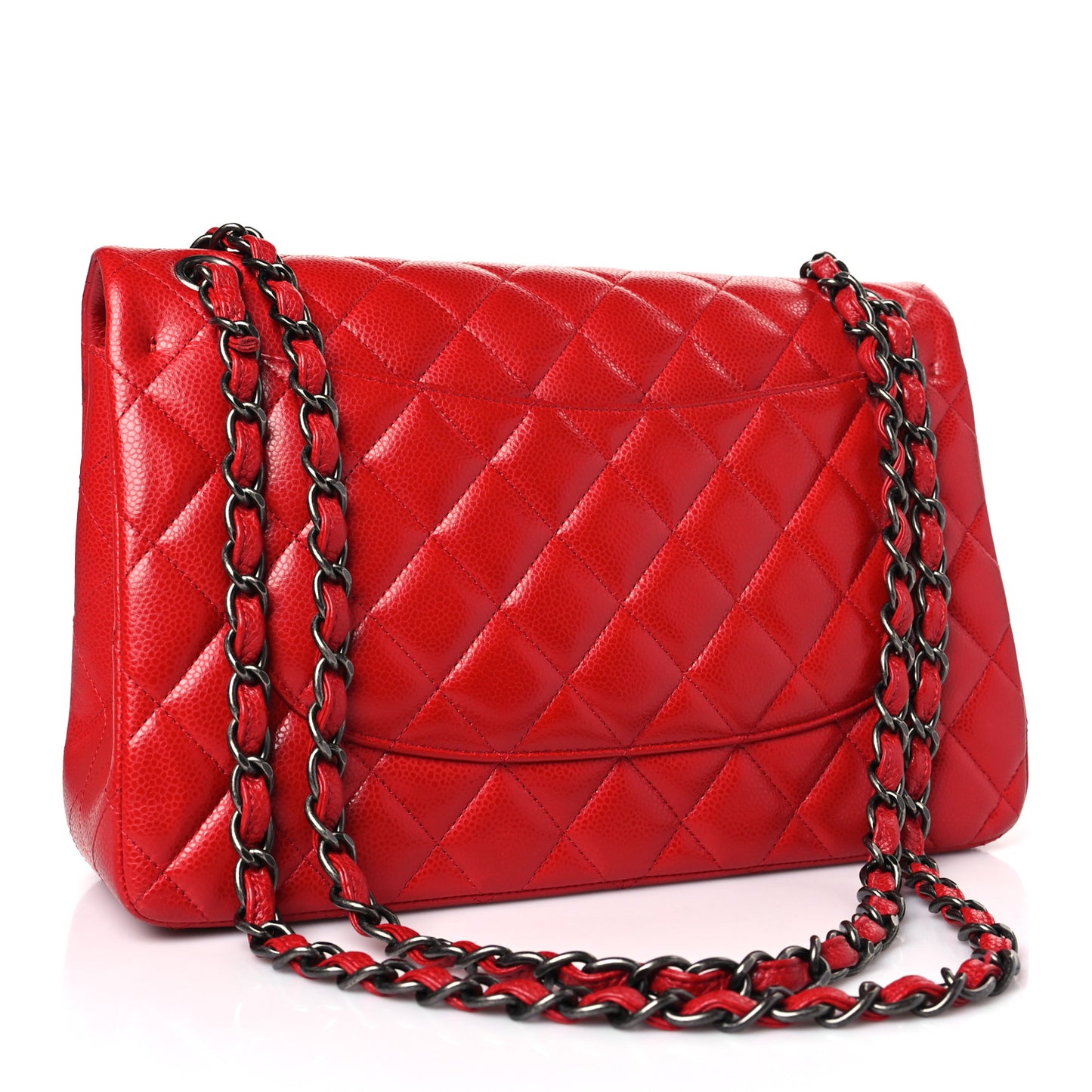 Caviar Quilted Jumbo Double Flap Red