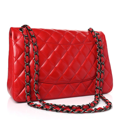 Chanel Caviar Quilted Jumbo Double Flap Red 3 of 9