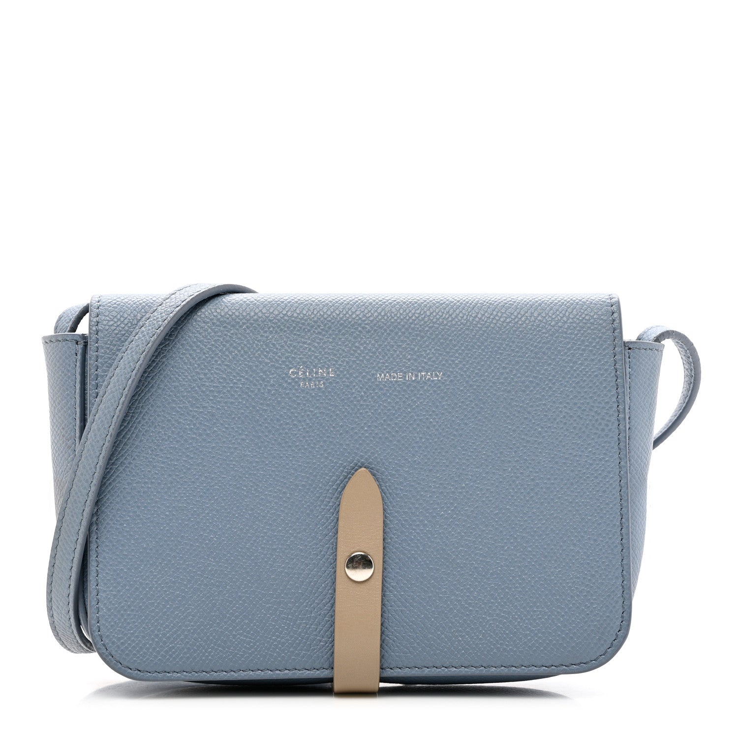 Celine Grained Shiny Calfskin Strap Clutch Slate Blue 1 of 9