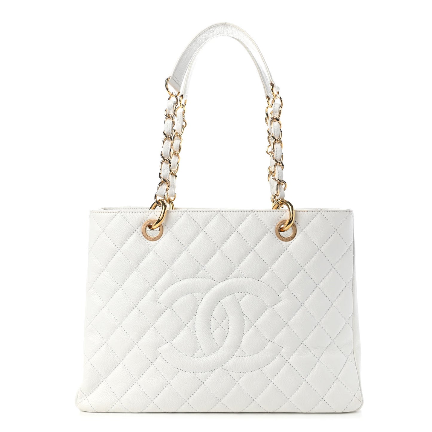 Caviar Quilted Grand Shopping Tote GST White