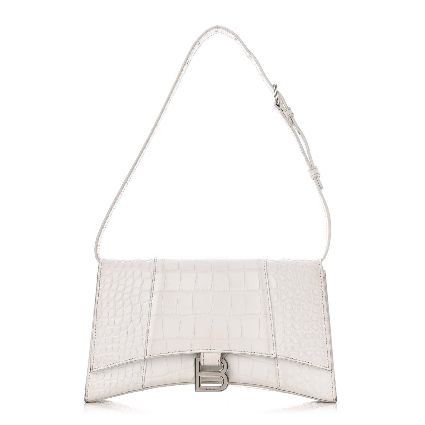 Shiny Calfskin Crocodile Embossed Small Hourglass Sling Shoulder Bag White