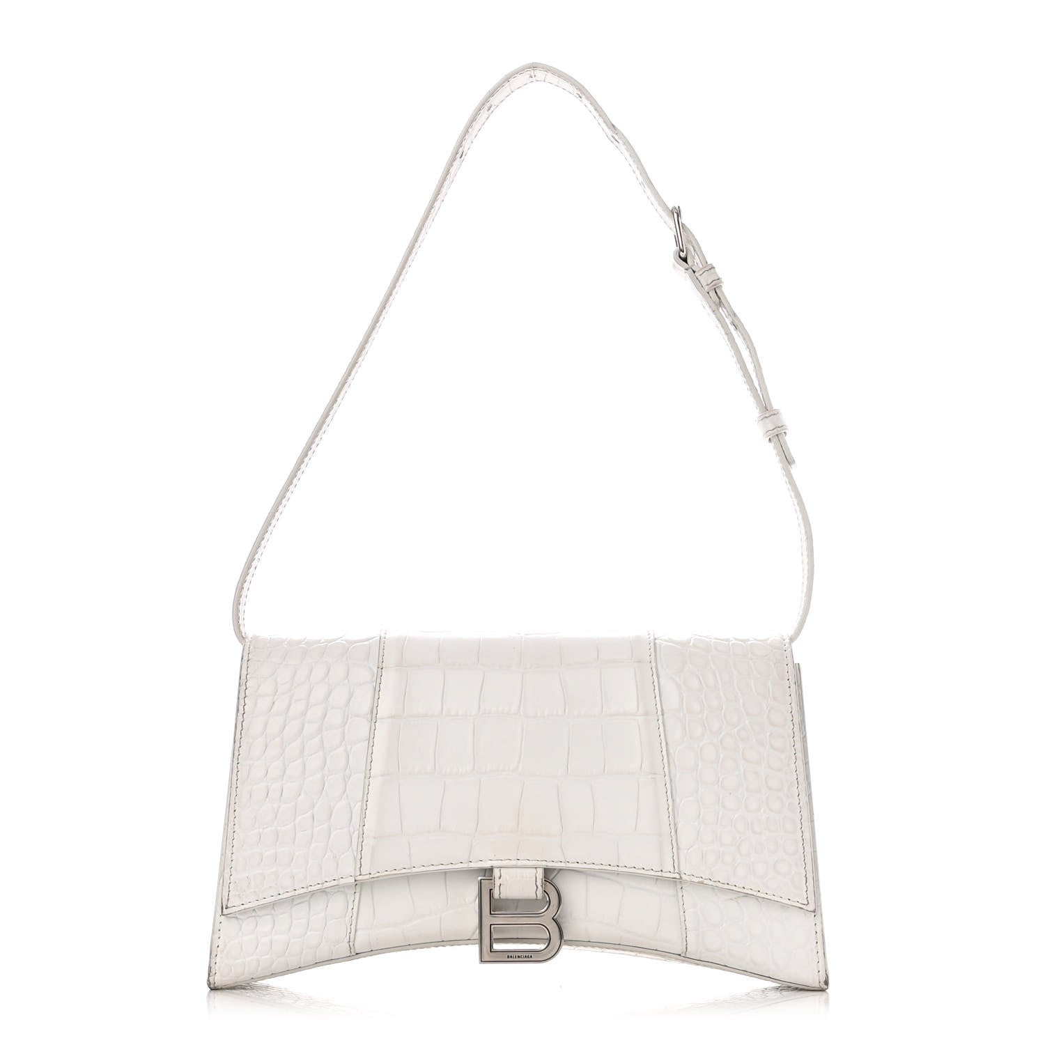 Balenciaga Shiny Calfskin Crocodile Embossed Small Hourglass Sling Shoulder Bag White 1 of 17