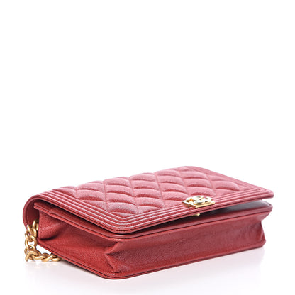 Chanel Caviar Quilted Boy Wallet On Chain WOC Red 4 of 12