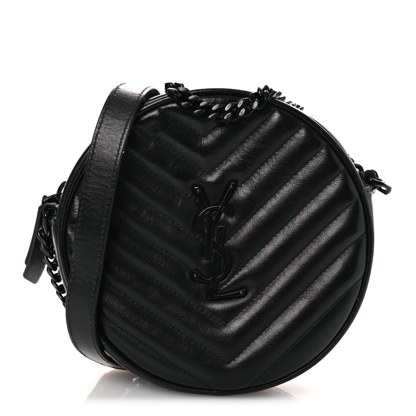 Calfskin Matelasse Chevron Round Vinyle Camera Bag Black
