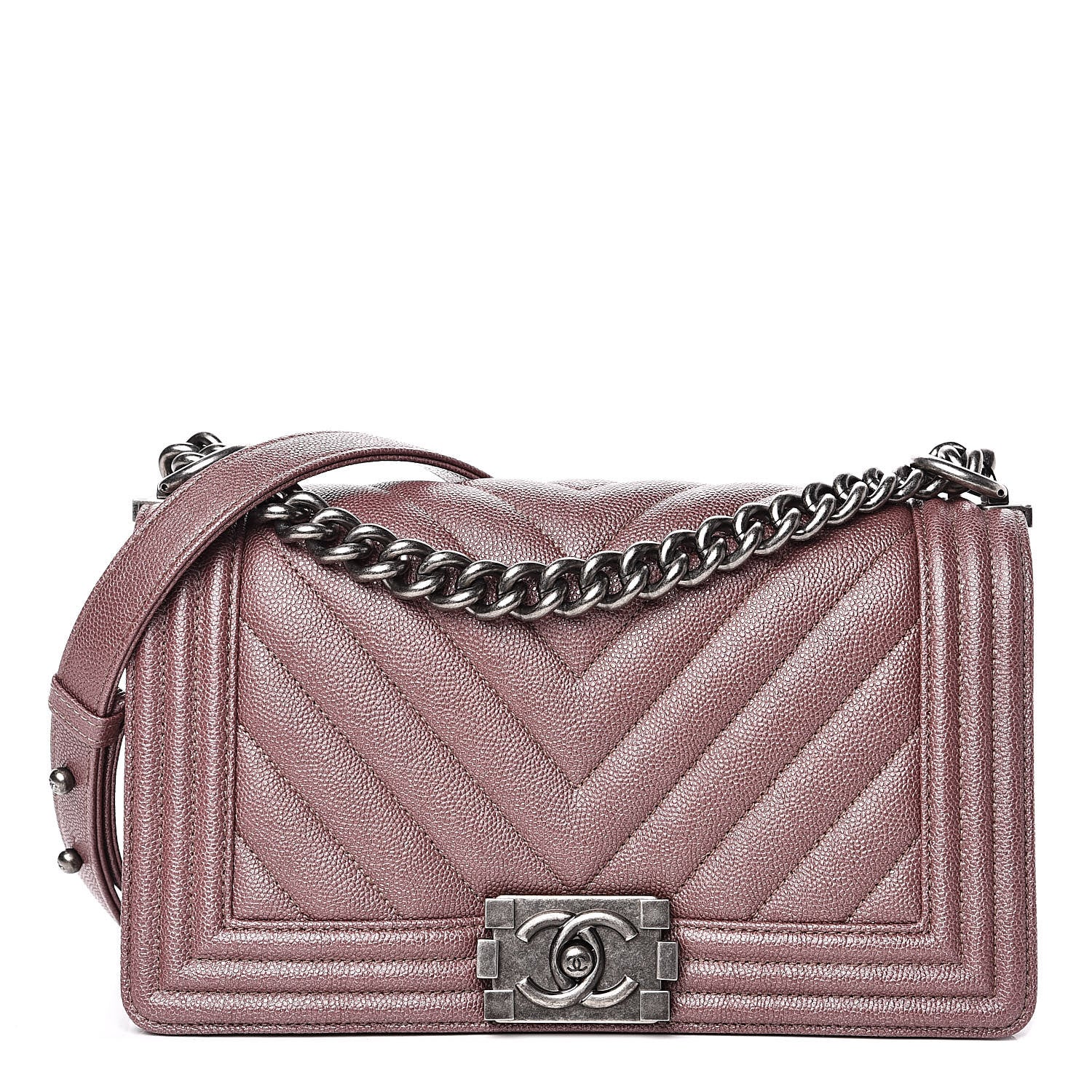 Chanel Metallic Caviar Chevron Quilted Medium Boy Flap Dark Pink 1 of 11
