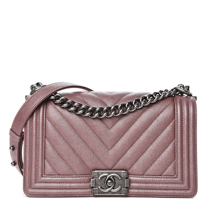 Chanel Metallic Caviar Chevron Quilted Medium Boy Flap Dark Pink 1 of 11