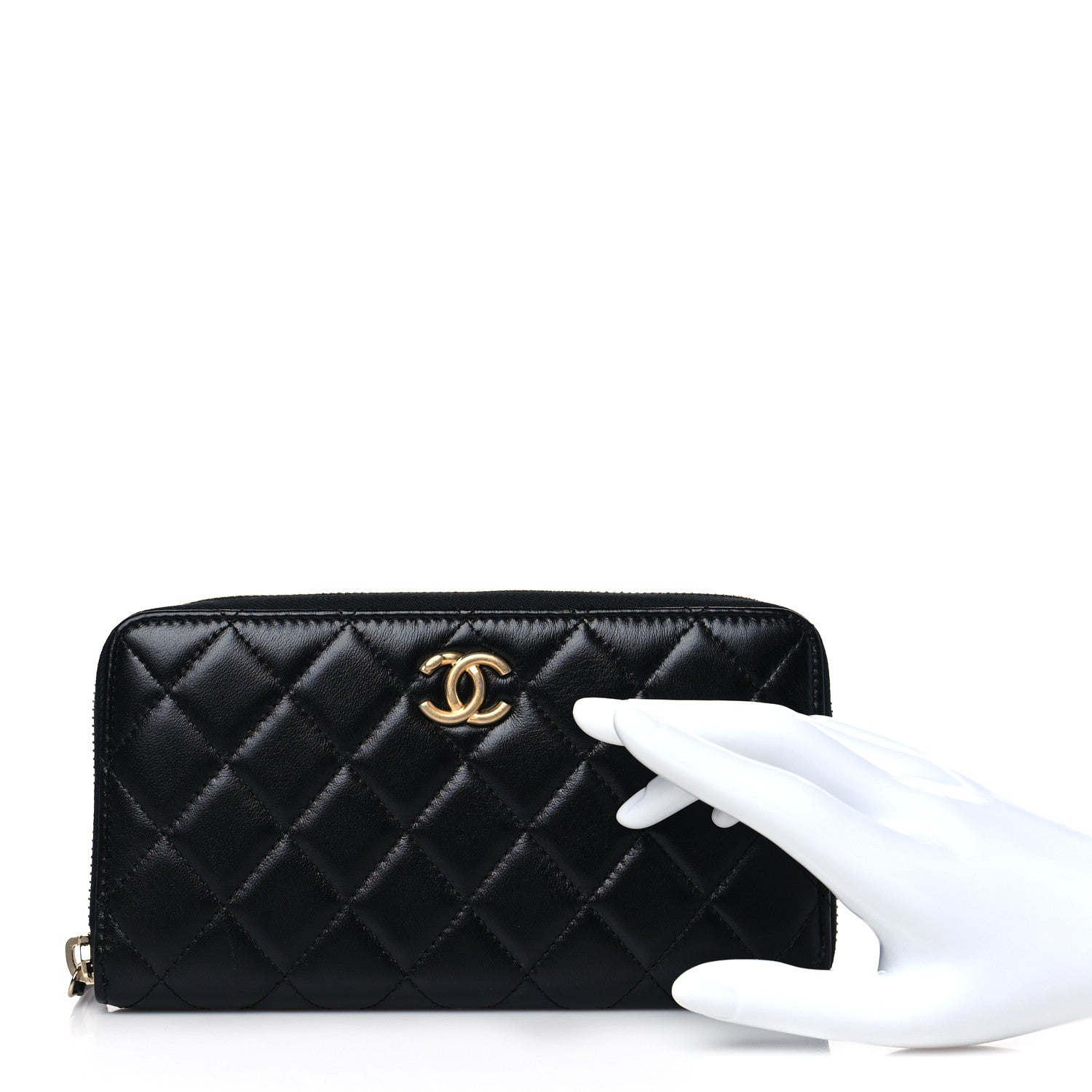 Chanel Lambskin Quilted Large Gusset Zip Around Wallet Black 2 of 8