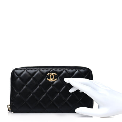 Chanel Lambskin Quilted Large Gusset Zip Around Wallet Black 2 of 8