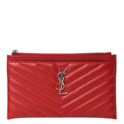 Saint Laurent Grain De Poudre Chevron Monogram Bill Pouch Red 1 of 8
