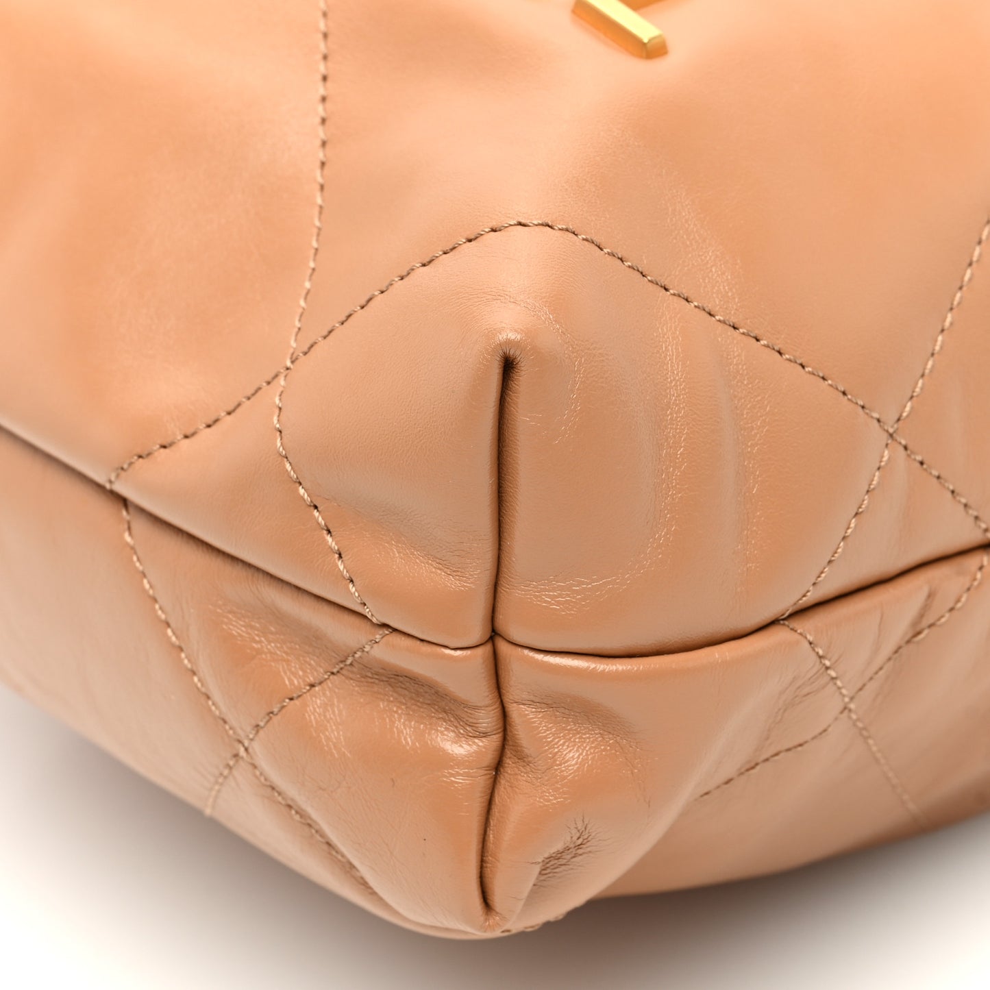 Shiny Calfskin Quilted Mini Chanel 22 Dark Beige