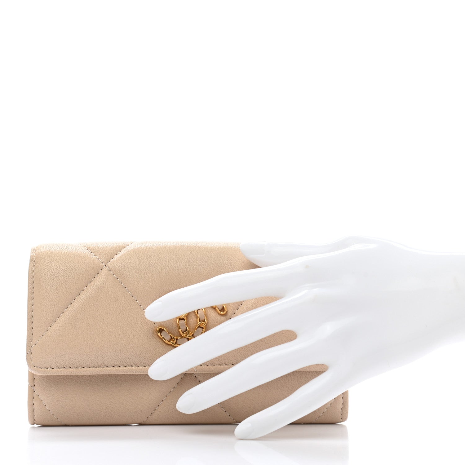 Chanel Shiny Goatskin Quilted Chanel 19 Flap Wallet Beige 2 of 9