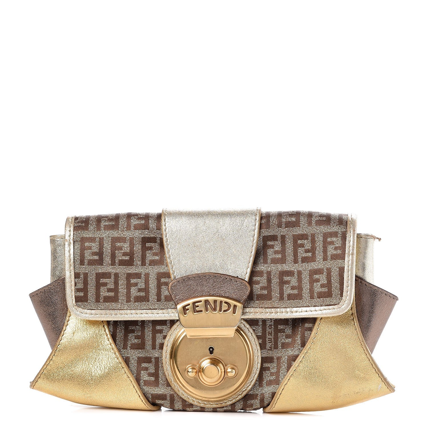 Fendi Metallic Calfskin Zucchino Compilation Pochette Gold 1 of 9