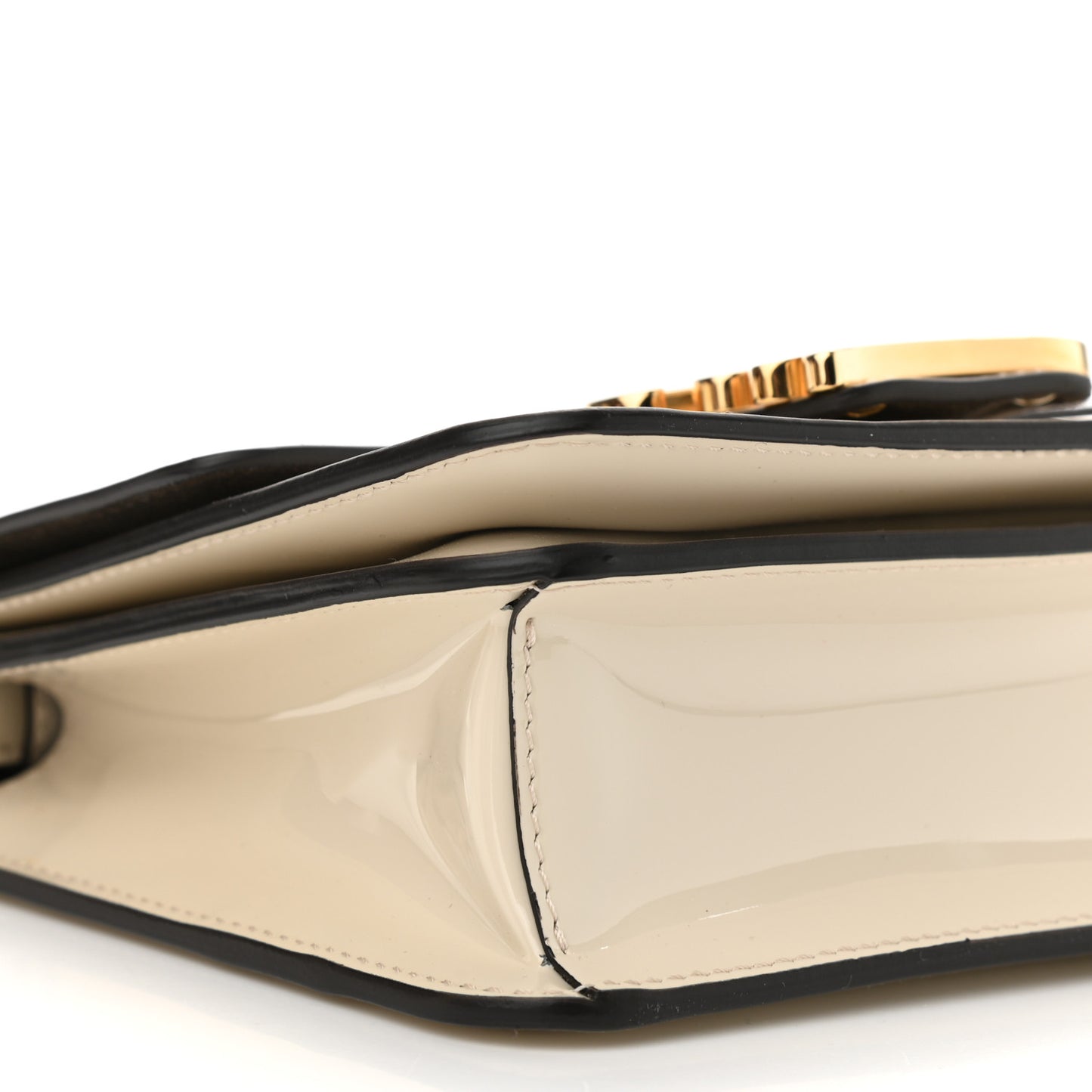 Vitello Vernice Mou Karligraphy Crossbody Bag Latte