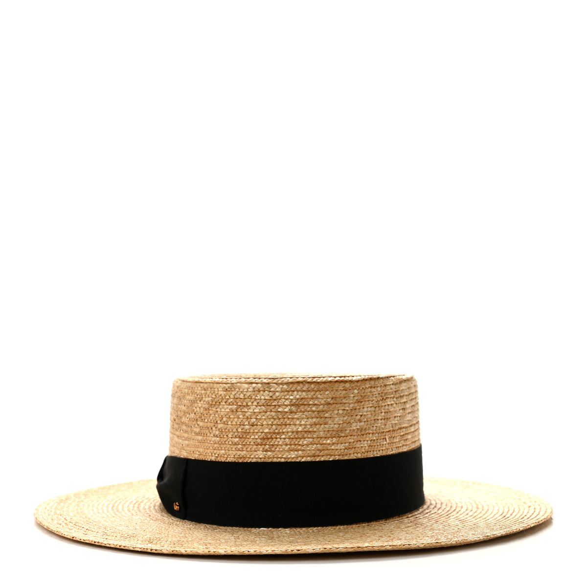 Glittered Straw Grosgrain Wide Brim Hat XL Gold Black