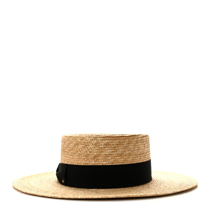 Gucci Glittered Straw Grosgrain Wide Brim Hat XL Gold Black 3 of 10