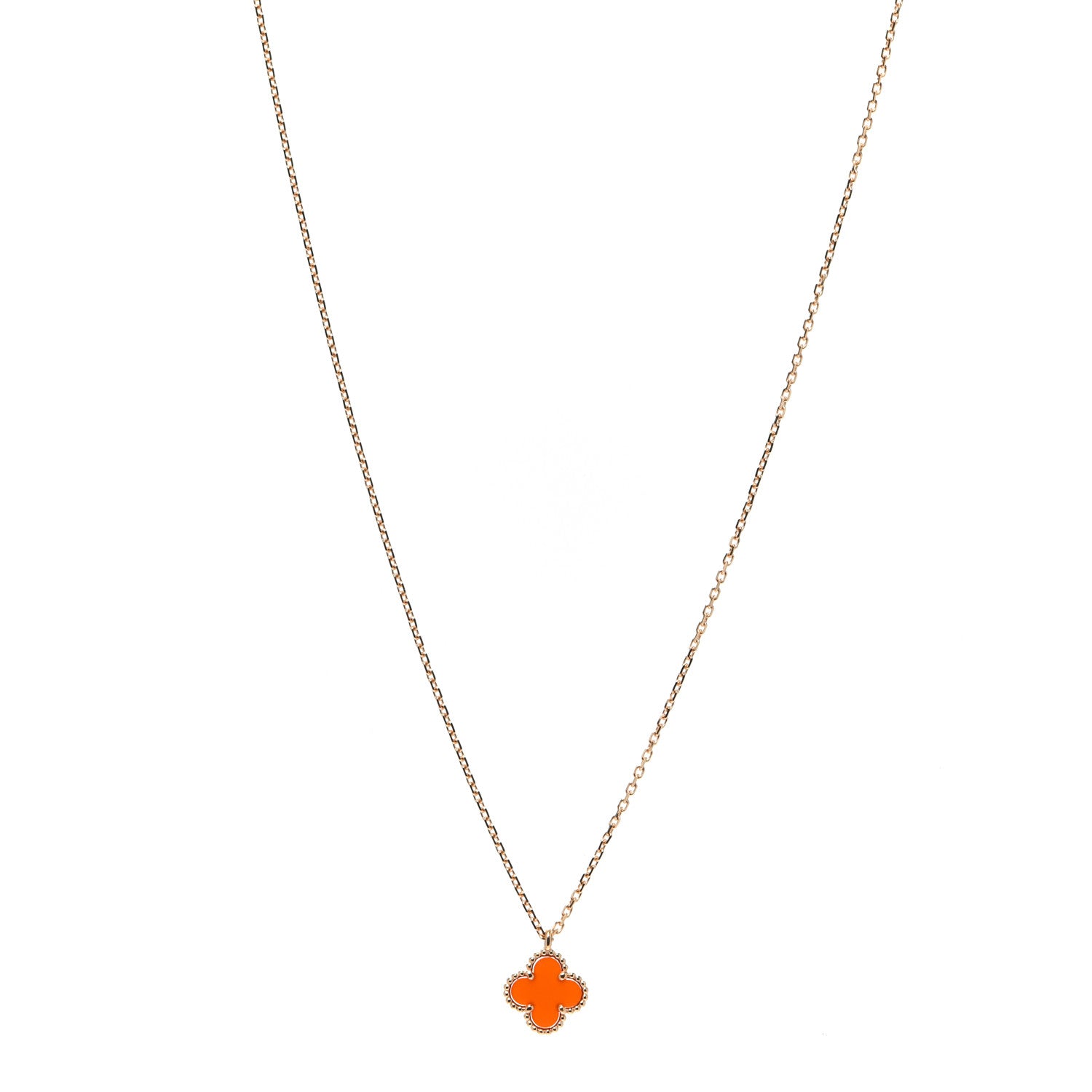 Van Cleef & Arpels 18K Rose Gold Carnelian Sweet Alhambra Pendant Necklace 1 of 6