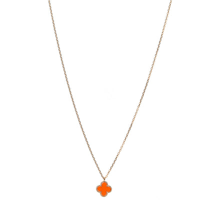 Van Cleef & Arpels 18K Rose Gold Carnelian Sweet Alhambra Pendant Necklace 1 of 6