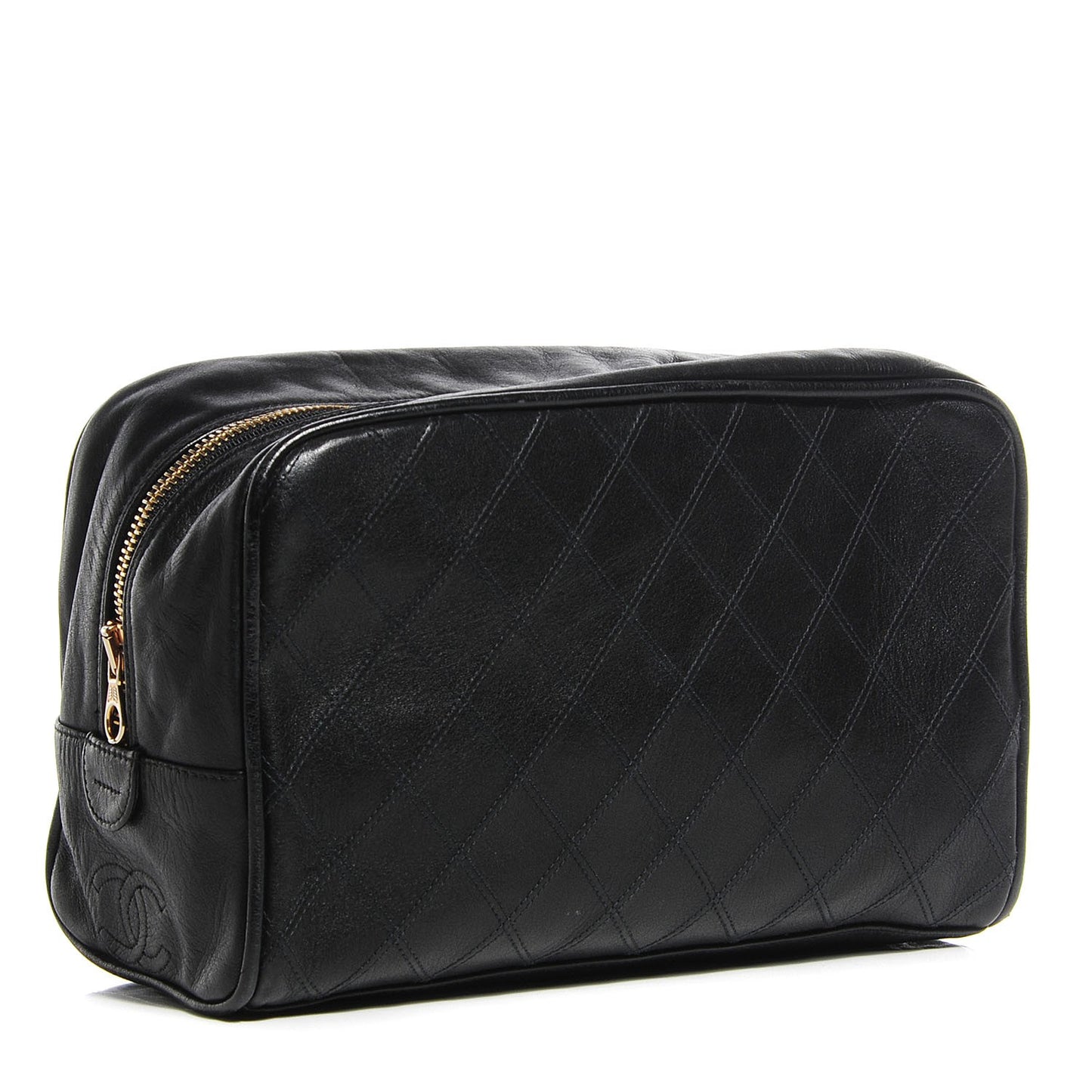Lambskin Diamond Stitch Cosmetic Case Black
