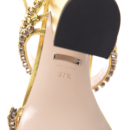 Gucci Nappa Silk Crystal Bertie High Heel Sandals 37.5 Gold 6 of 7