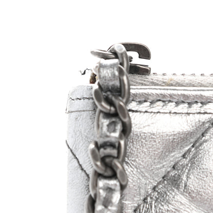 Chanel Metallic Crumpled Calfskin Quilted Medium Gabrielle Cosmetic Case Silver 8 of 9