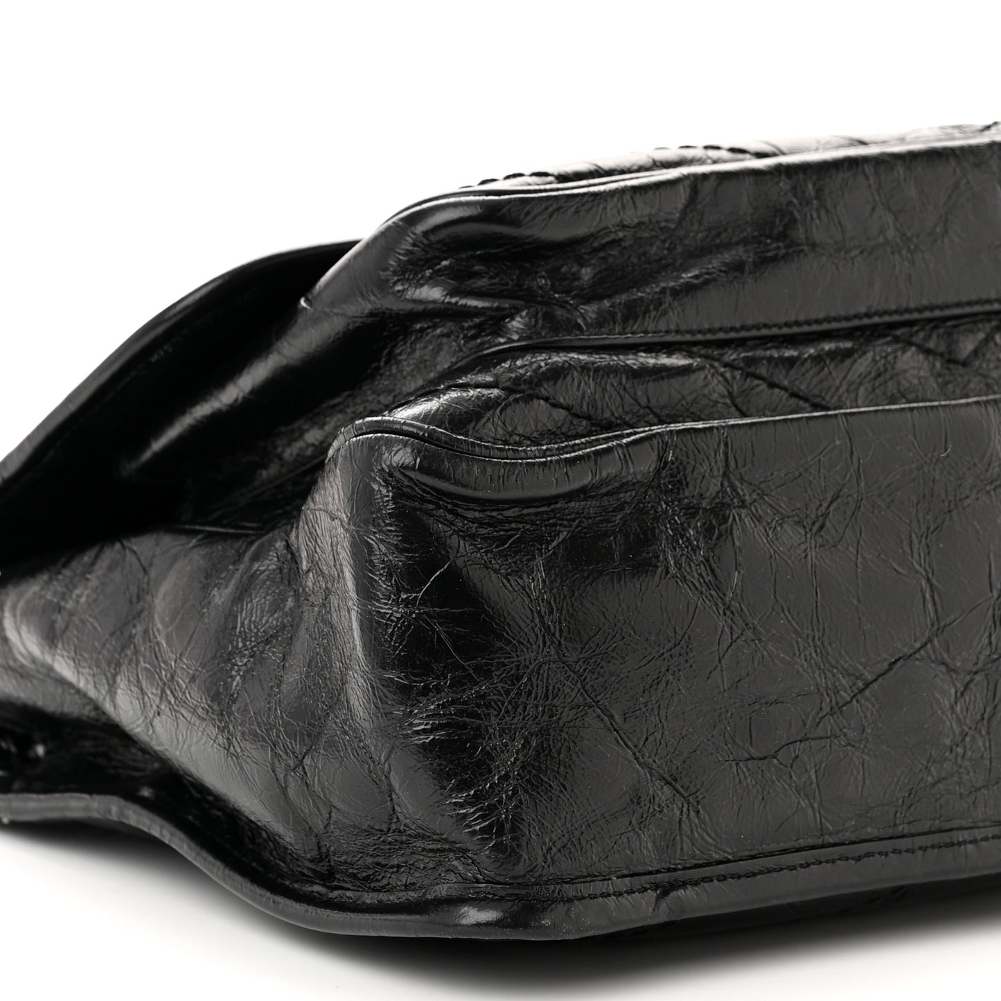 Crinkled Calfskin Matelasse Monogram Medium Niki Chain Satchel Black