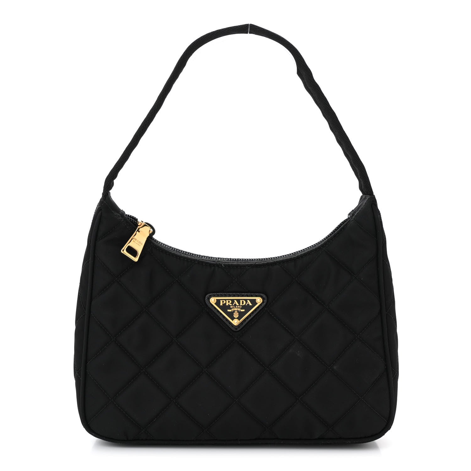 Prada Tessuto Nylon Stitched Shoulder Bag Black 1 of 11