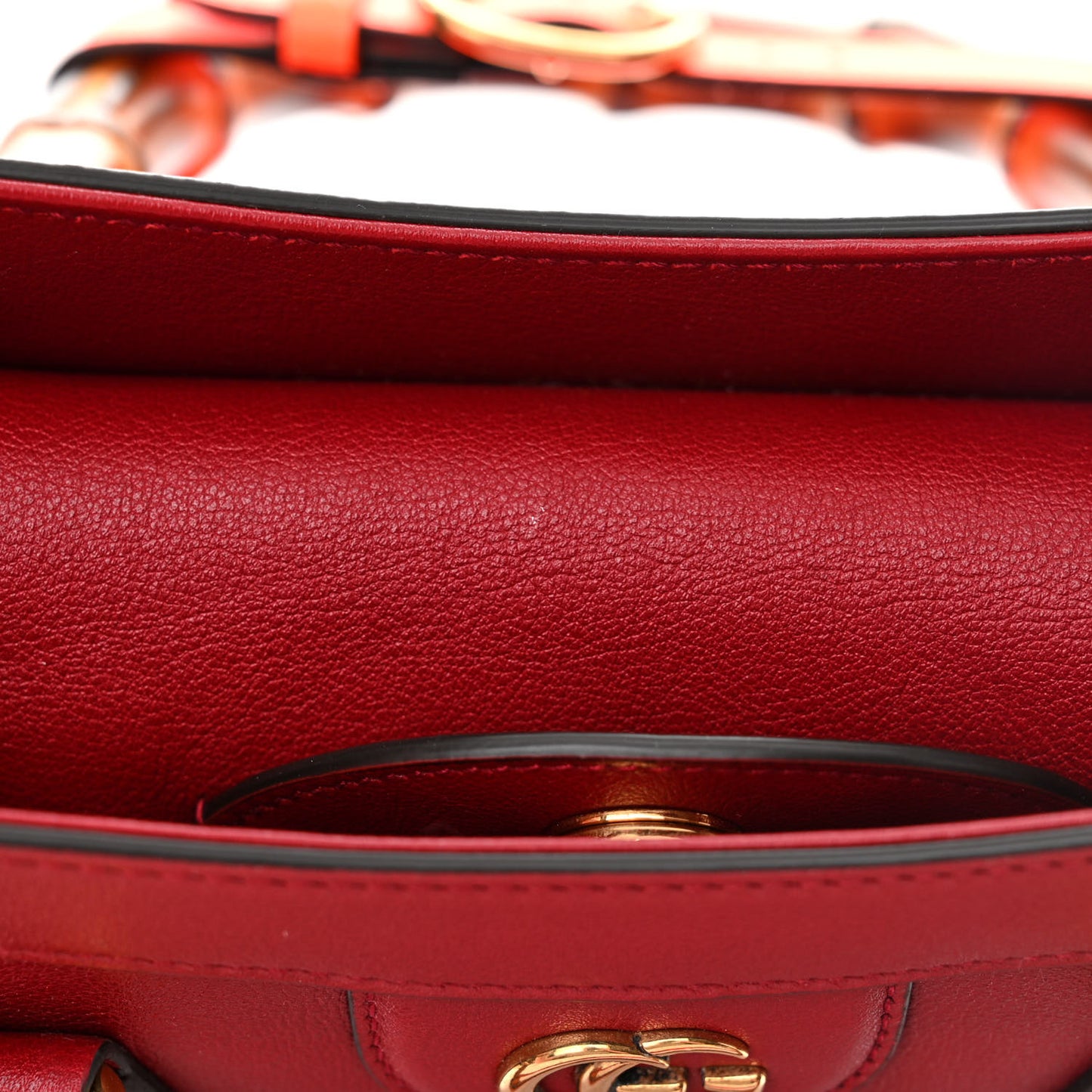 Wonka Grain Calfskin Small Diana Tote Bag Dark Red Orange Fluo