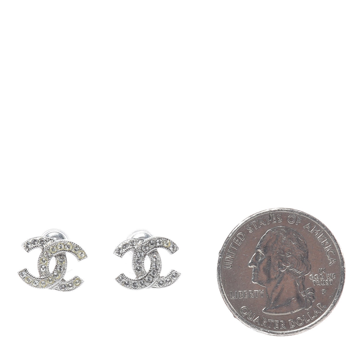 Chanel Crystal Mini Timeless CC Earrings Silver 2 of 10