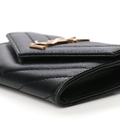 Saint Laurent Grain De Poudre Matelasse Chevron Small Monogram Envelope Wallet Black 10 of 10