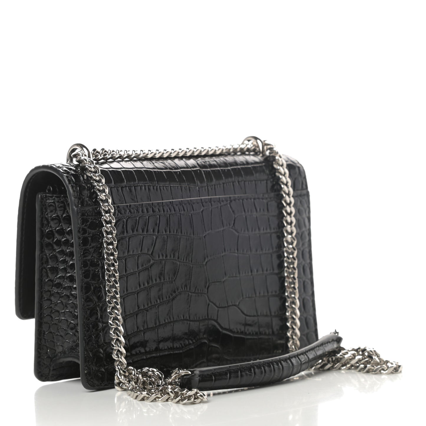 Calfskin Crocodile Embossed Monogram Sunset Chain Wallet Black