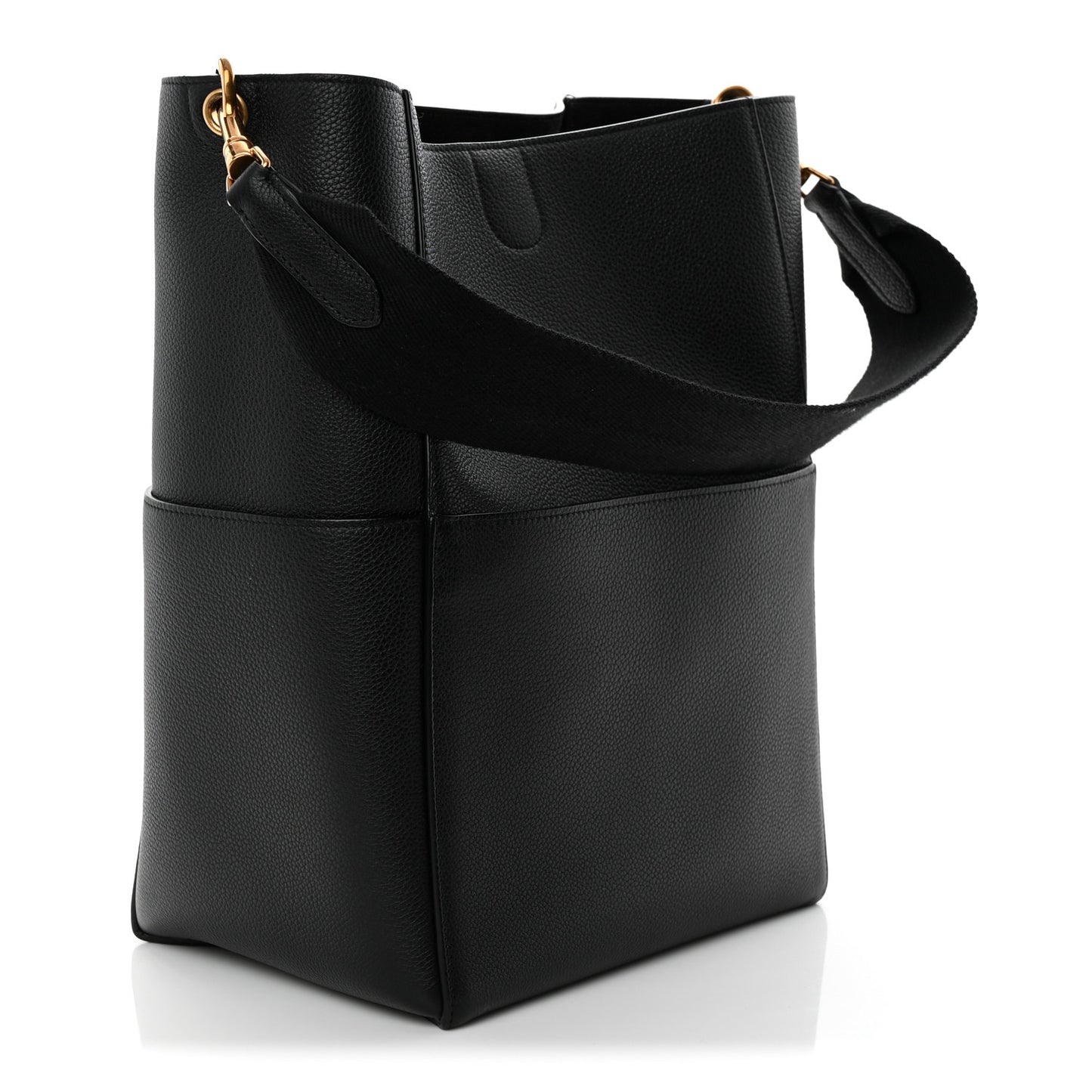 Soft Grained Calfskin Sangle Bucket Bag Black