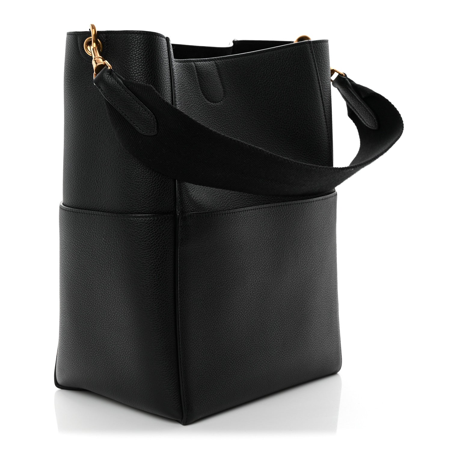 Celine Soft Grained Calfskin Sangle Bucket Bag Black 3 of 10