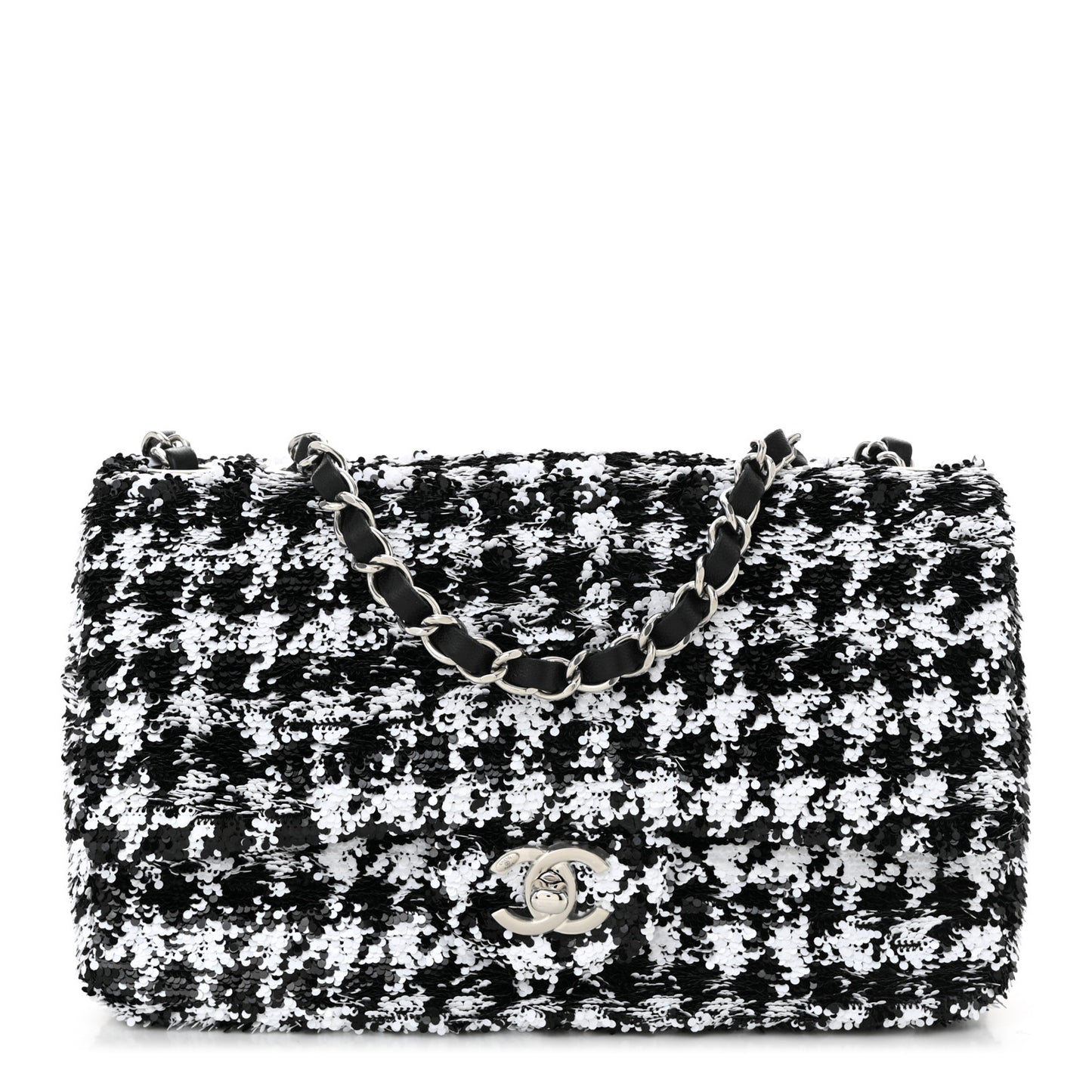 Sequin Houndstooth Medium Flap Black White