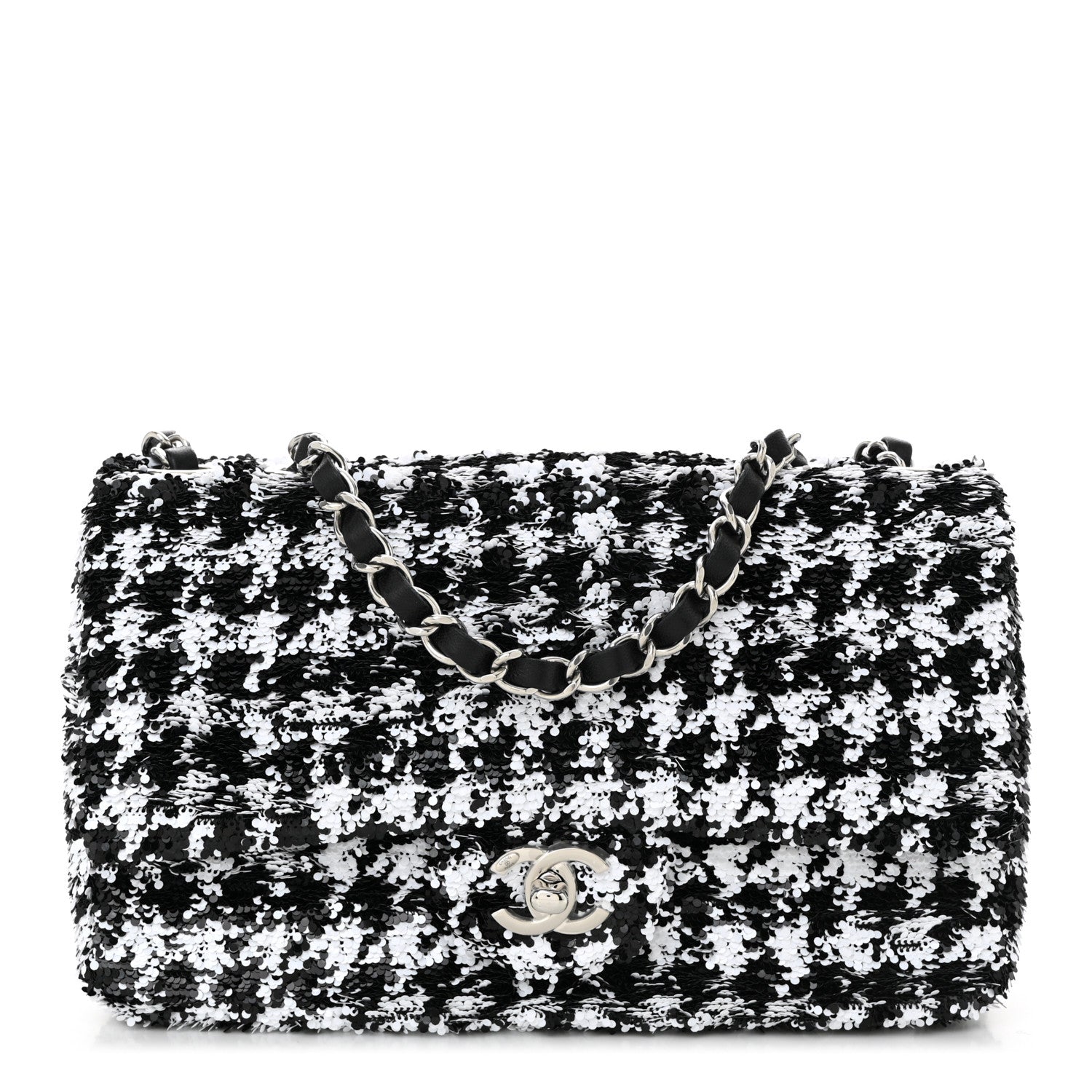 Chanel Sequin Houndstooth Medium Flap Black White 1 of 10