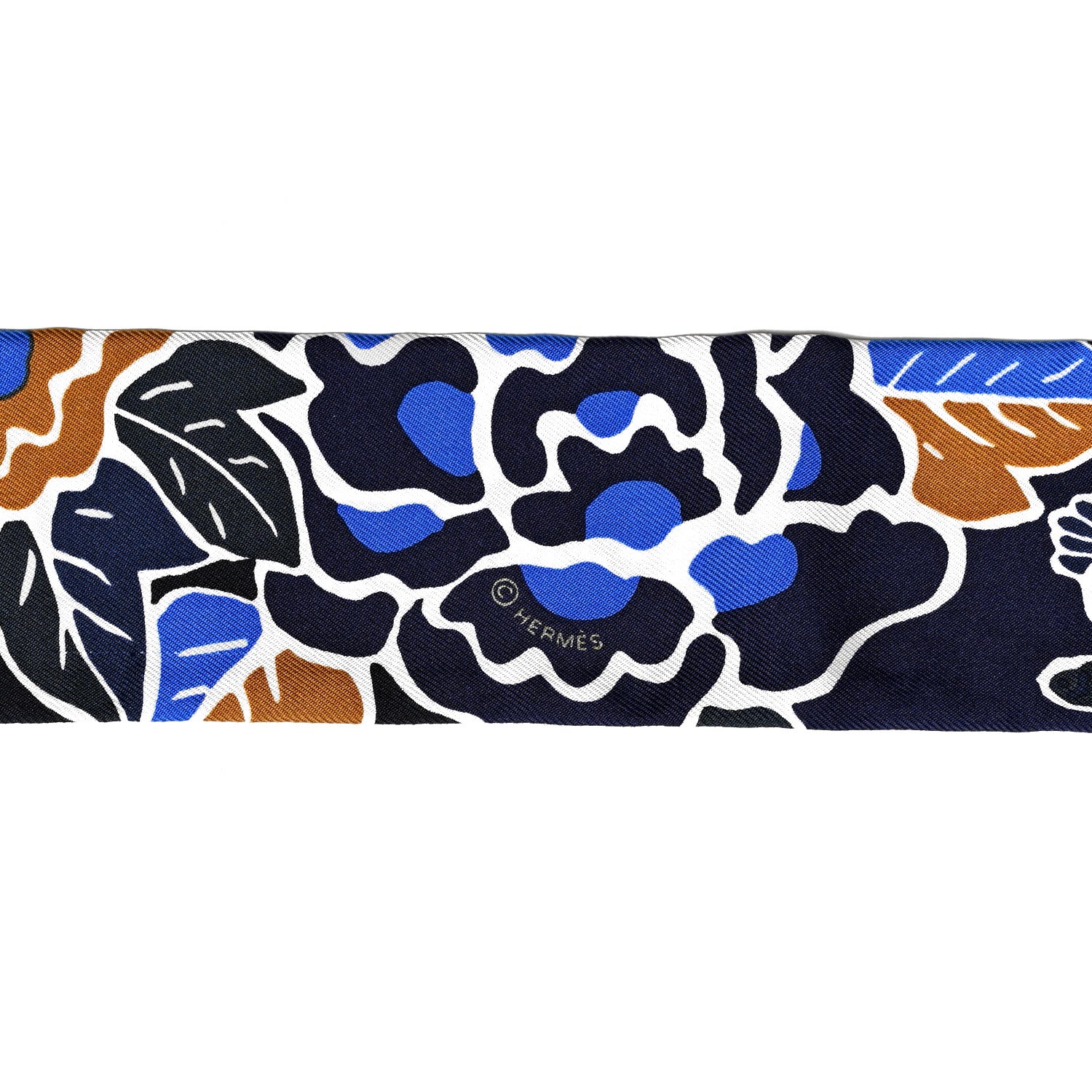 Hermes Silk Bingata Twilly Marine Tabac White 3 of 4