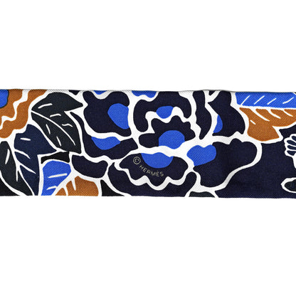 Hermes Silk Bingata Twilly Marine Tabac White 3 of 4