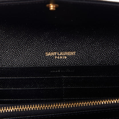 Saint Laurent Grain De Poudre Matelasse Chevron Monogram Flap Wallet Black 8 of 9