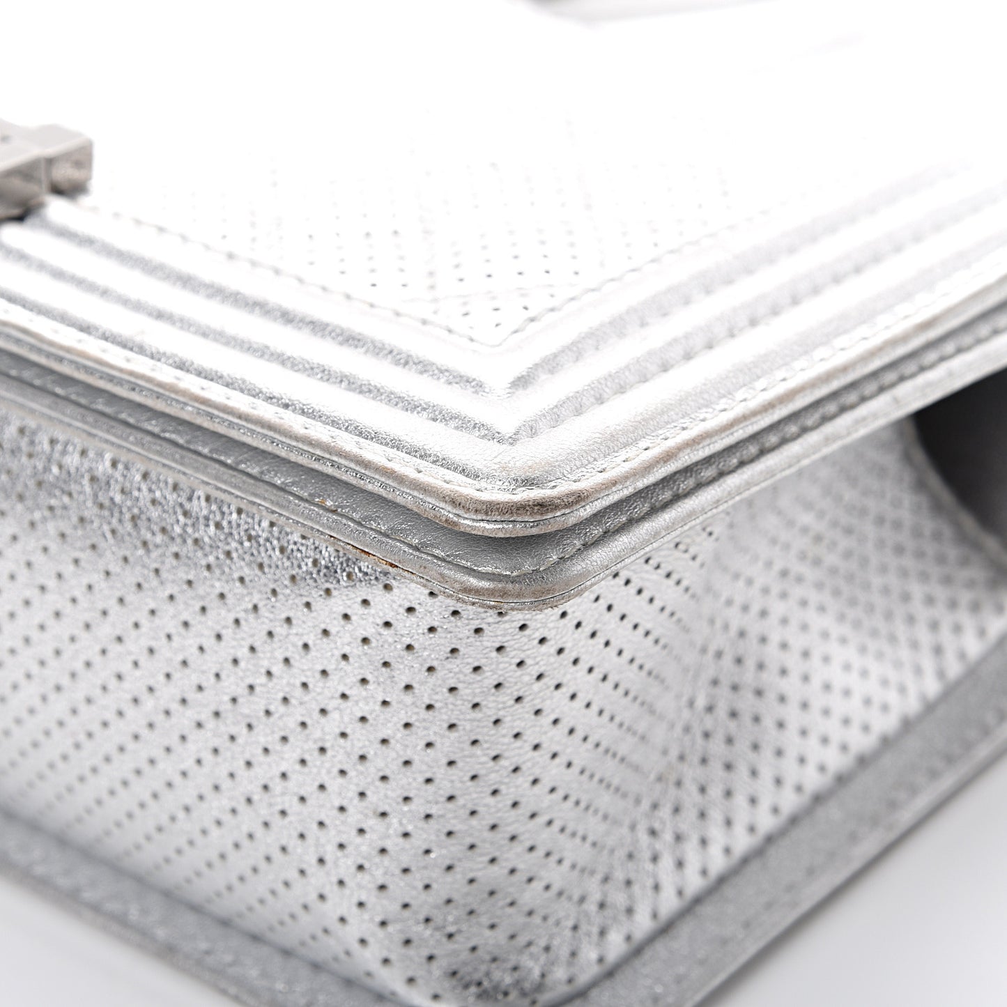 Metallic Perforated Lambskin Quilted Medium Boy Flap Argent