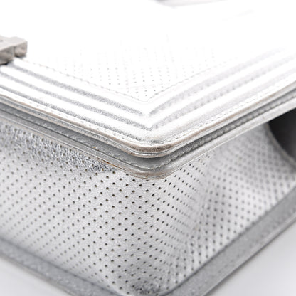 Chanel Metallic Perforated Lambskin Quilted Medium Boy Flap Argent 14 of 20