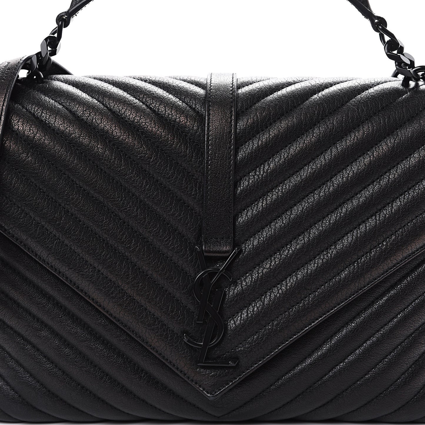 Sheepskin Matelasse Chevron Monogram Monochrome Large College Satchel Black